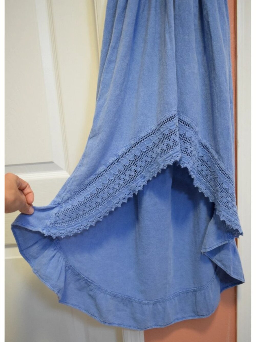 BLANCO BY NATURE MAYA HIGH LOW CROCHET DRESS IN DENIM - Picture 7 of 10